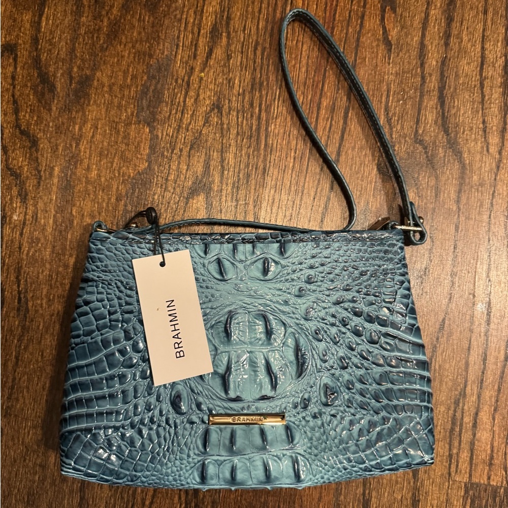 Brahmin Teal Crocodile Embossed Crossbody Bag